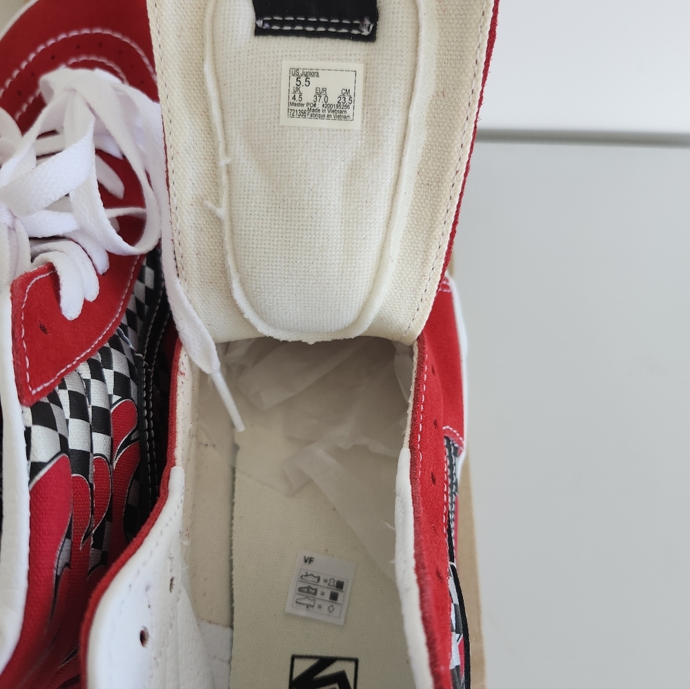 Vans SK8-HI Red Checkerboard Flame High Top Sneakers Youth Size 5.5 Women's 7 - Picture 9 of 13